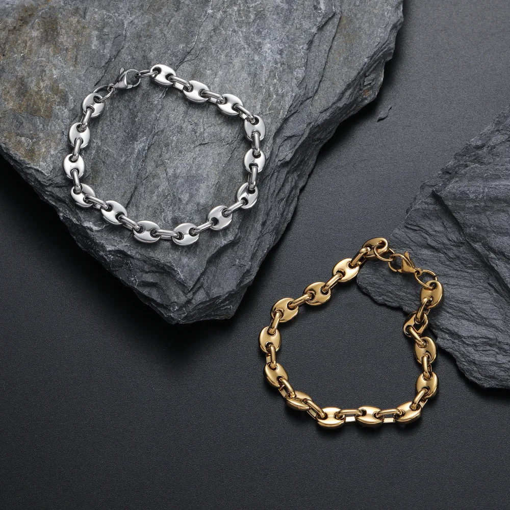 7 mm Hip Hop joyería pulsera collar de acero inoxidable chapado en oro collar de grano de café pulsera de cadenas para mujeres hombres unisex