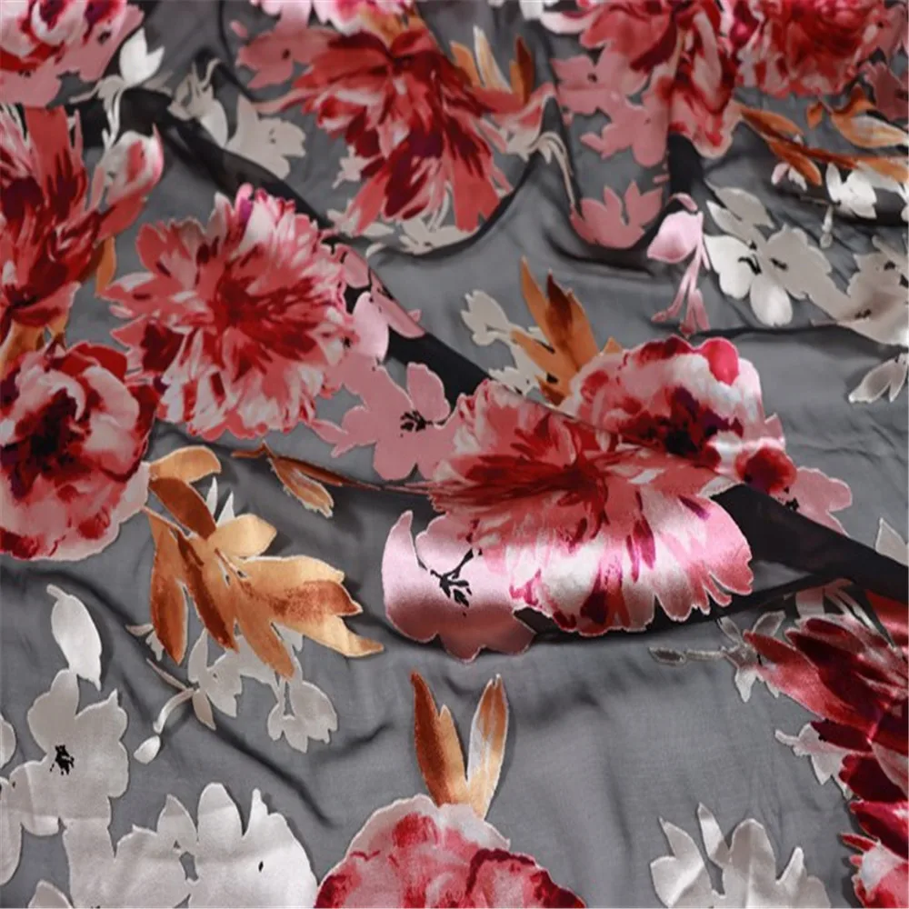 Good Quality Big Flower Floral Charming Natural Opal Silk Burn Out Fabric for Lady Party Costume