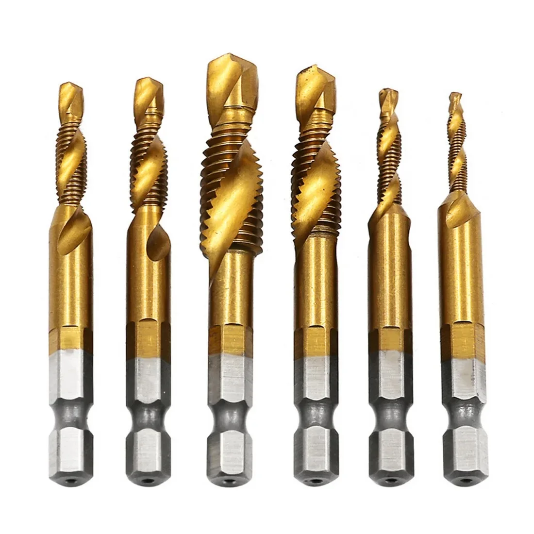 

6pc High-speed Steel 4341 Titanium Plated Composite Tap Drill and Tap Integrated Machine Tap Open and Chamfer Tool Set