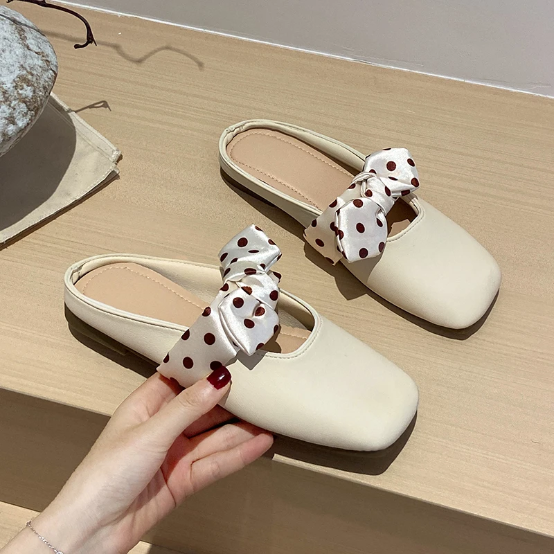 Women Polka‑Dot Bow Mule Slipp - Square Toe Mule review and price