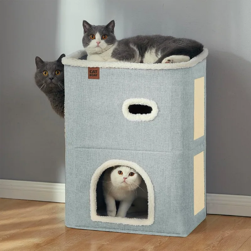 Imagem -05 - Coberto Indoor Cat House com Scratch Pad e Hideaway Cave Condomínio Cat Modern Bonito Mobiliário Bed Andares