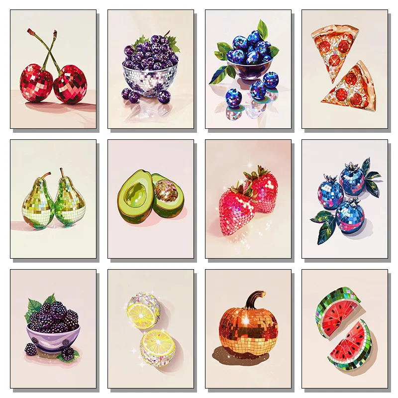 1pcs(No frame)Disco Vintage Cherry Strawberry Blueberry Watermelon Lemon Fruit Art Poster Canvas Paintings Wall Art HD Pictur