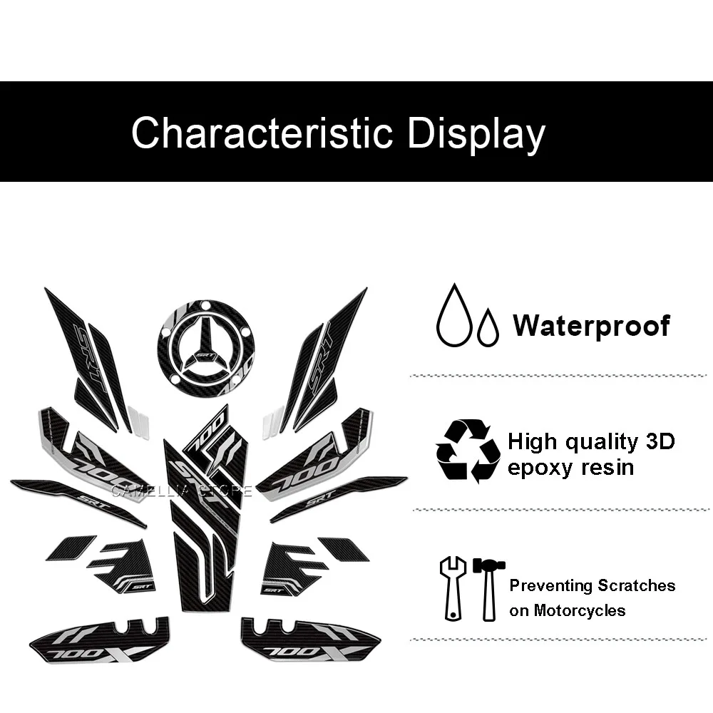Conjunto de adesivos para motocicleta, nova resina epóxi 3d, à prova d'água, tanque de combustível de motocicleta, adesivo de proteção de piso para motor qj srt 700x