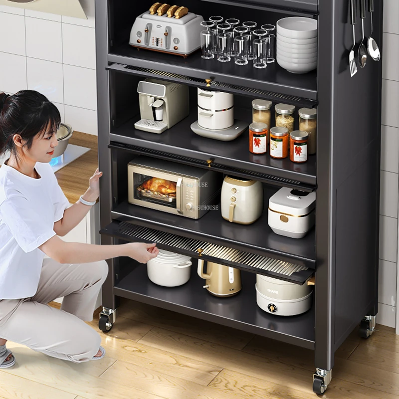 Gabinetes de cocina simples y modernos de piso a techo, muebles de cocina para el hogar, gabinete de vajilla con ruedas, gabinete de almacenamiento multicapa