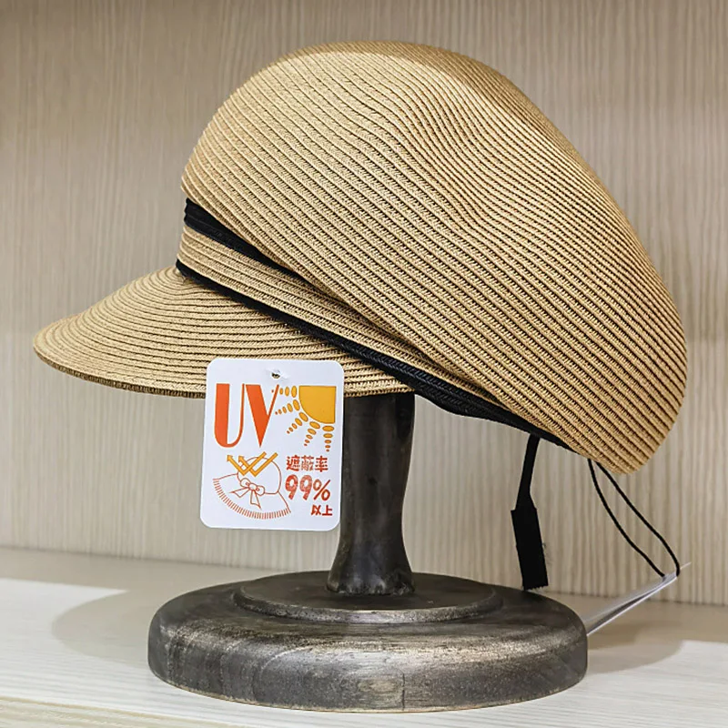 UV Protection Straw Cap Women Sun Hat Brim Visor Hat Straw Flat Ivy Newsboy Hat Cabbie Beret Hat Paperboy Outdoor Beach Hat