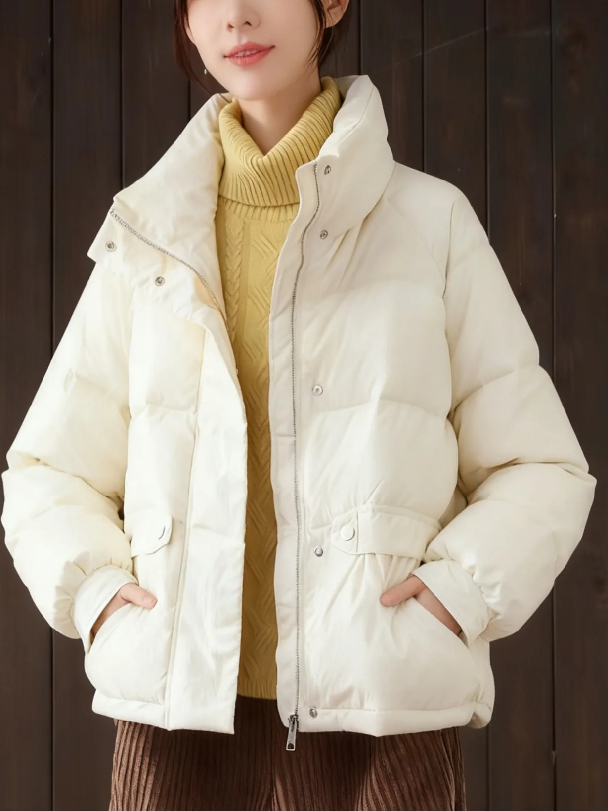 

High-End Pure Color Lightweight Warm down Cotton Jaet Women's Winter Loose Large Size Outerwear Stand Collar Open Cardigan ...