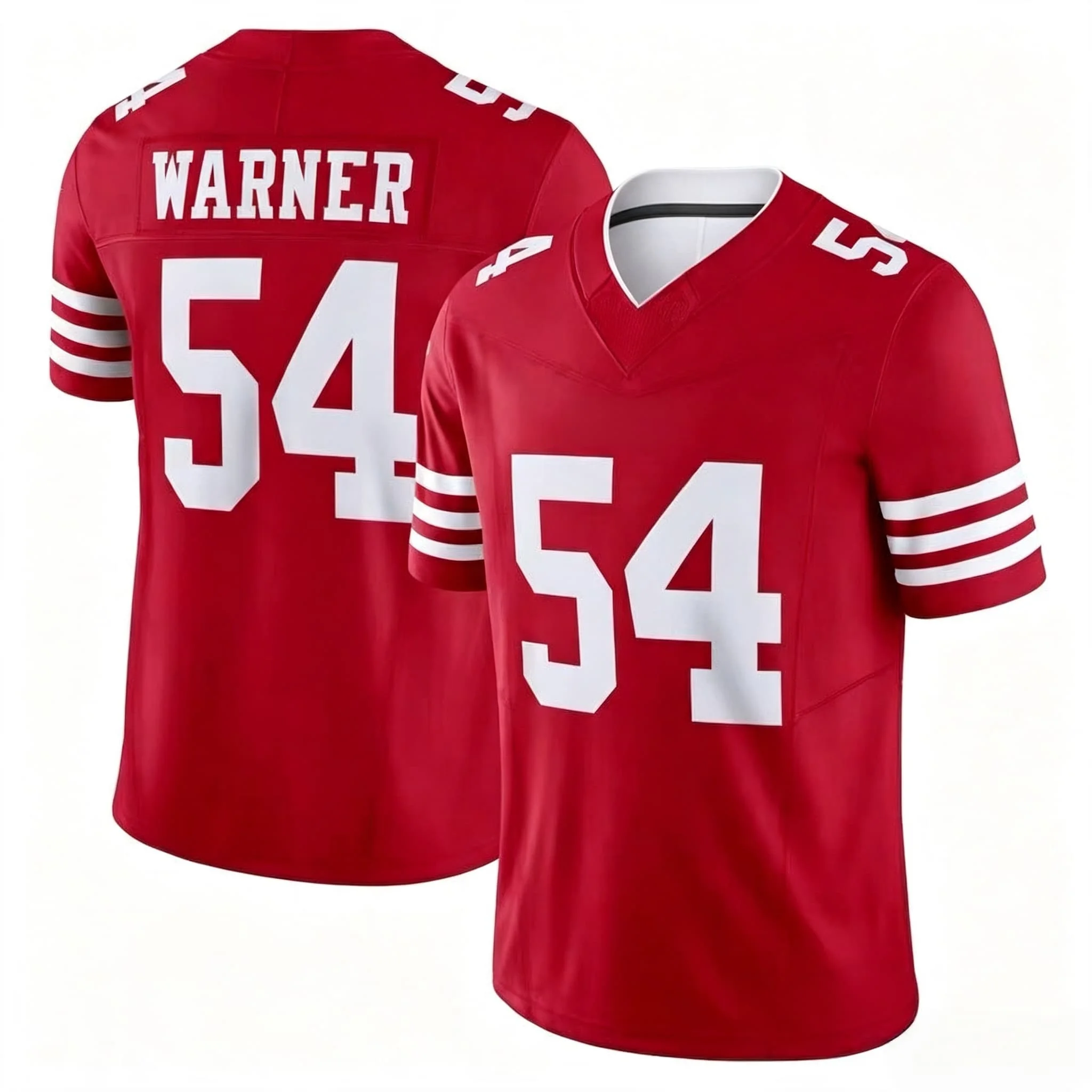 Herren # 54 Warner American Football Trikot V-Ausschnitt Kurzarm Sportoberteil Fan-Uniform Rot Weiß für Erwachsene Familien-Set