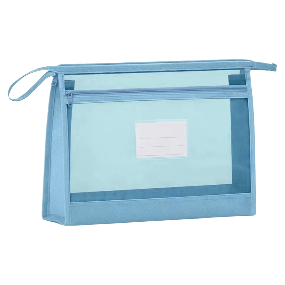 Durable Large Capacity Mesh File Bag Transparent Double Layer School Handheld Bag Portable Subject File Bag Student