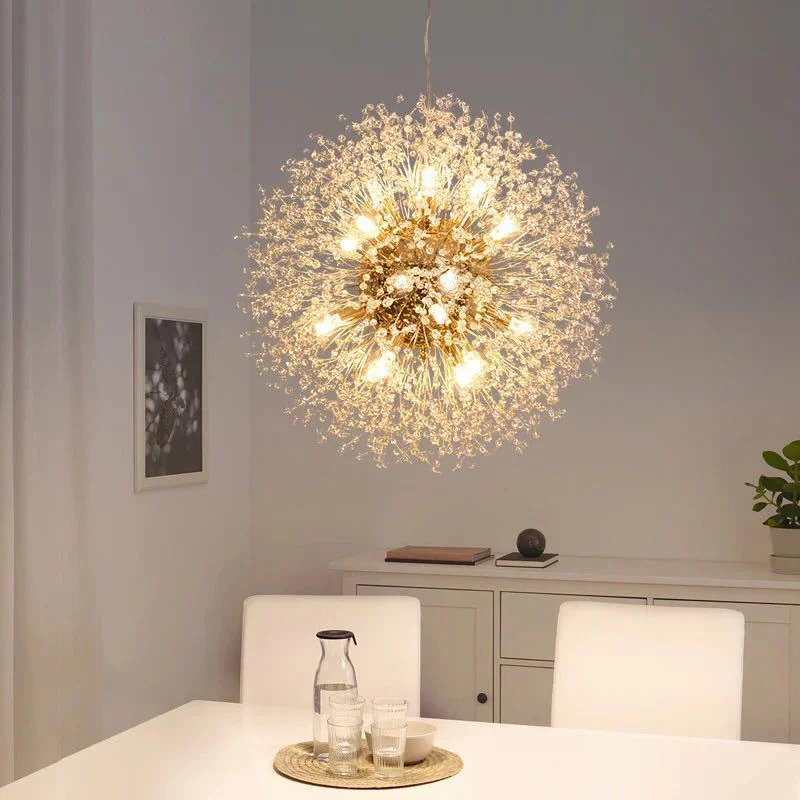 

Dandelion Crystal Chandelier Modern Firework Pendant Light Gold Chrome G9 Lamps LED Fixtures for Dining/Living Room Bedroom