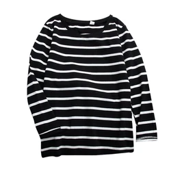 Women's Casual Striped Tee Shirt Long Sleeve Round Neck Loose Tops