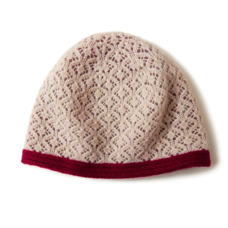 100% Pure Cashmere Hat Women Double-layer Thick and Cold Resistant Fashion Yarn Knitted Hat With Loose Threads Winter Warm Hat
