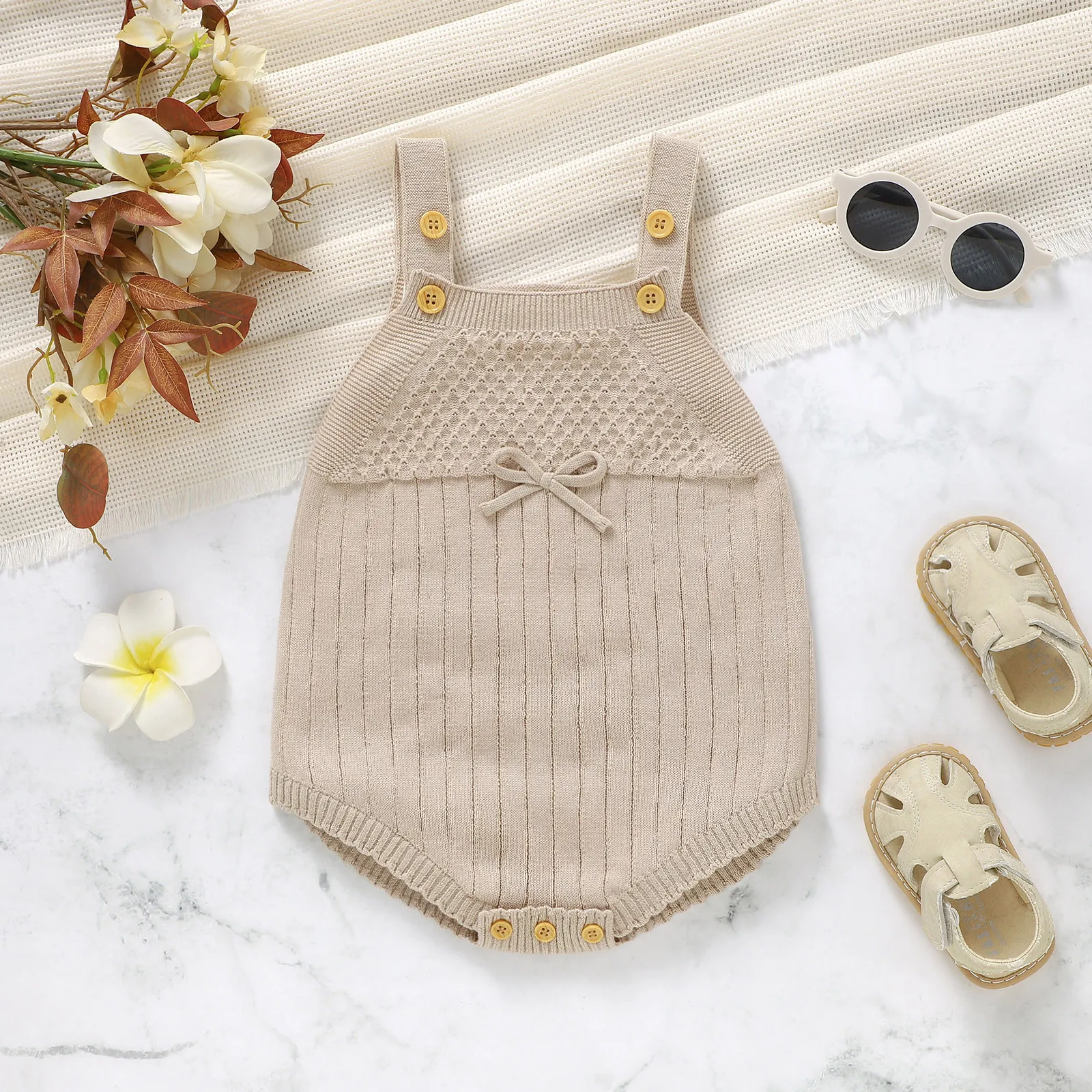 Newborn Bodysuits Cotton Sleeveless One Piece Knit Infant Kids Boy Girl Strap Onesie Outfits Spring Autumn Toddler Clothes 0-18m