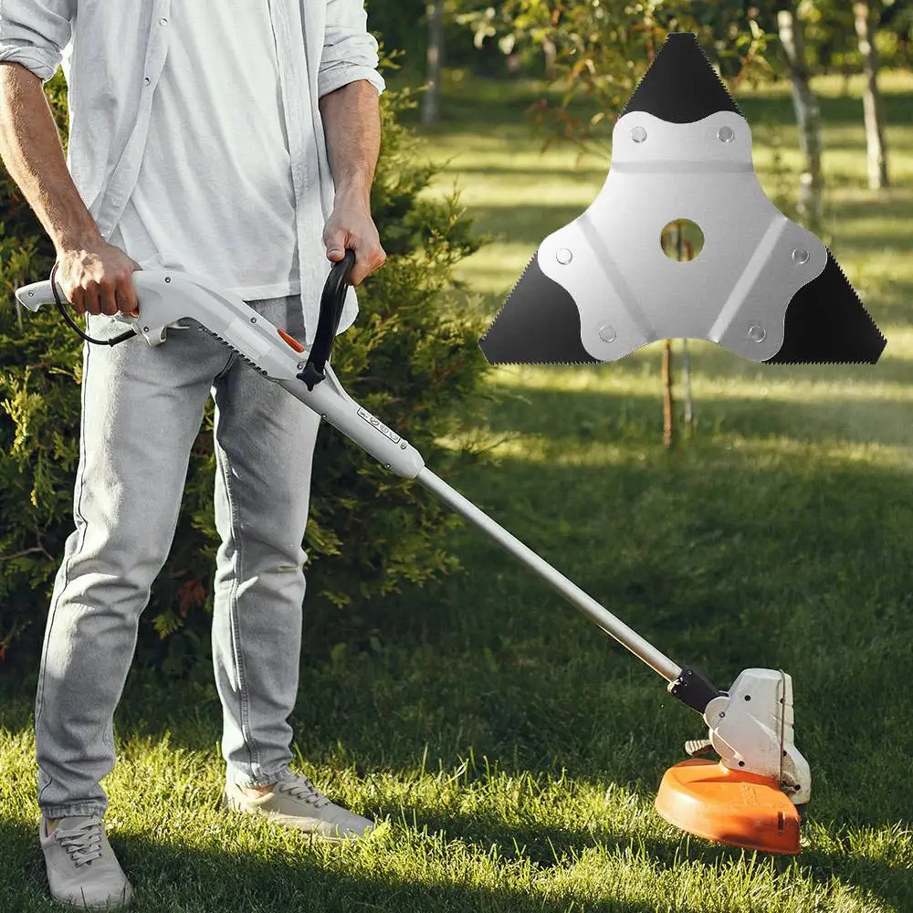 

Лезвия для газонокосилок из марганцевой стали, треугольные, двойного назначения, закаленные, с зубчатым краем