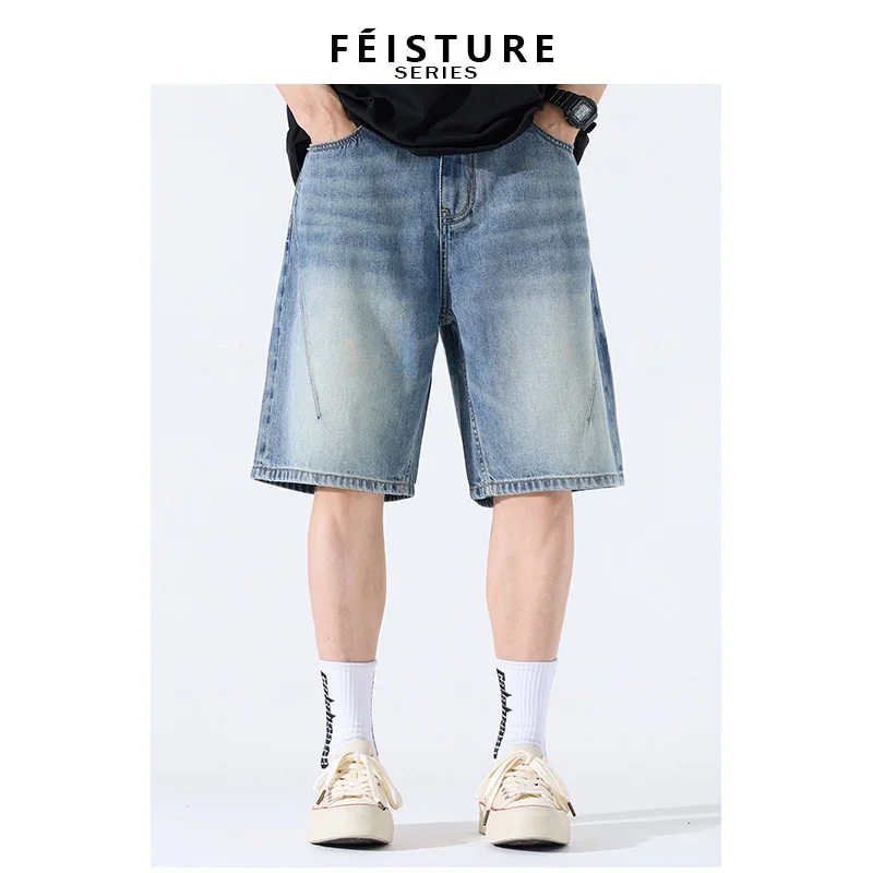 

Летние тонкие дышащие джинсовые шорты для мужчин в американском ретро-стиле, свободные прямые брюки-бермуды