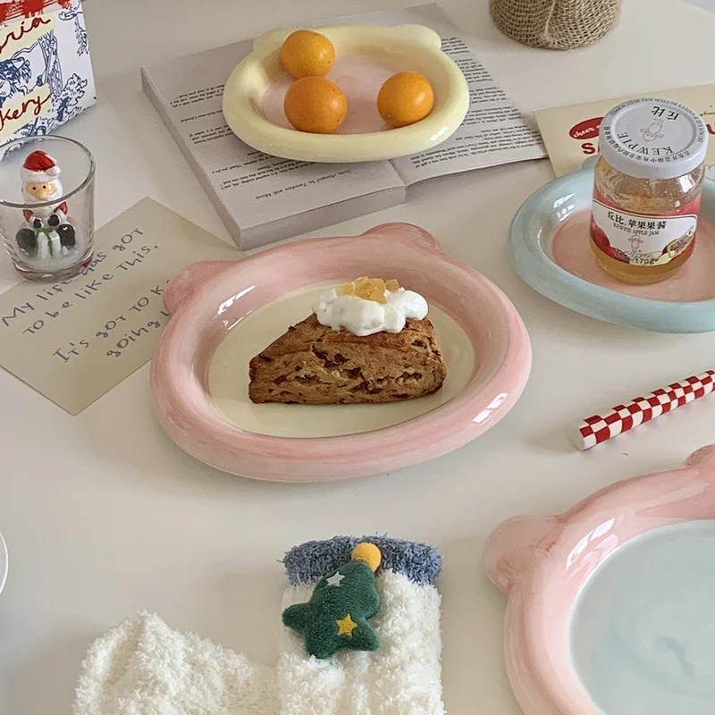 Plato de crema pintado de Color contrastante INS coreano con esmalte de colores regordeta plato de corazón de niña de alto valor de belleza para niños
