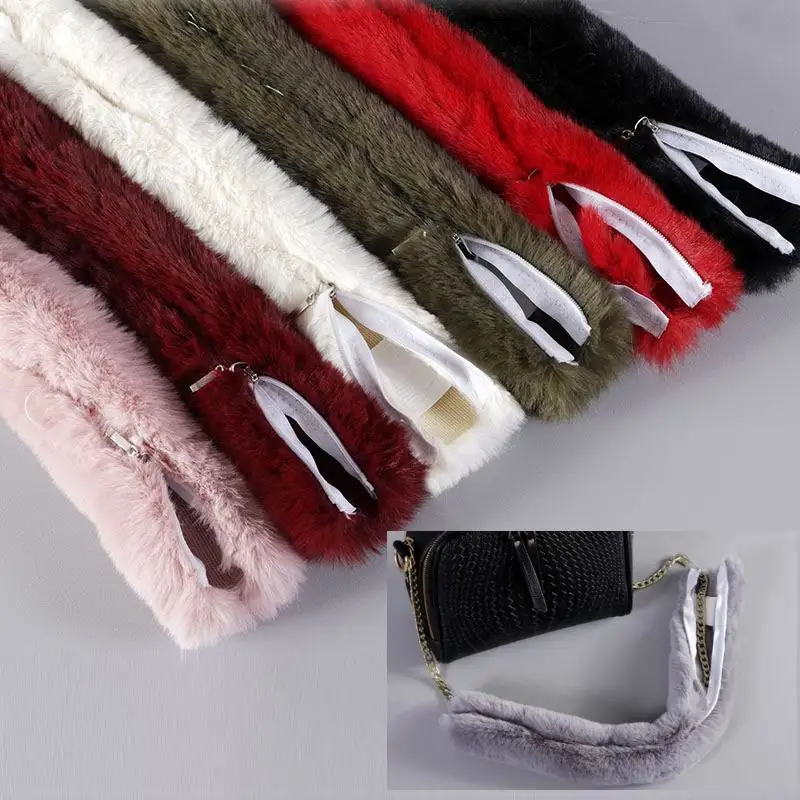 20/30/50/100/120cm Replacement  With Zipper Bag Strap Charm Faux Rabbit Fur Handbag Handles Wraps Belts For Women Winter R66