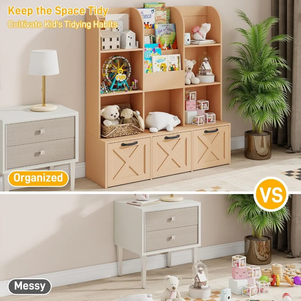 Children's Book Storage Rack, 3-Layer Kids Bookcase with 7 Storage Cabinets, Drawers Toy Cabinet, Children's Book Display Rack