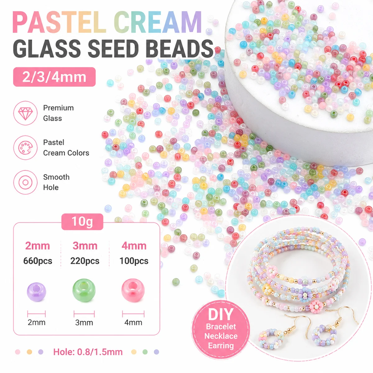2/3/4mm Fantasy Cloud Glass Rice Beads 10g/Bag Pastel Color Loose Beads for DIY Bracelet Necklace Earring Jewelry Making Craft
