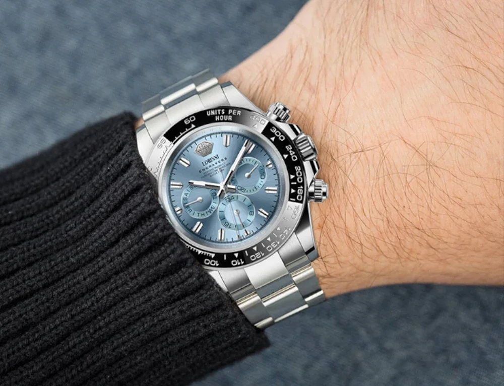 Lobinni Мужские автоматические часы 40 мм Винтажные механические наручные часы 50 м Водонепроницаемые сапфировое зеркало Керамический безель Дата недели JHB16