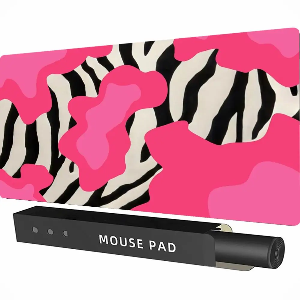 Zebra Print Pink Color Block PU Leather Large Mouse Pad Waterproof Non-Slip Rubber Desk Mat Easy Clean Gaming Office Keyboard