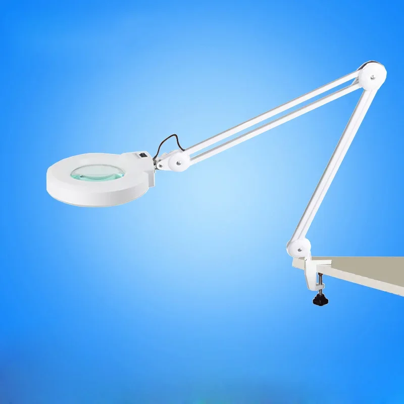 220V 10X Large Clip-on Magnifying Glass Lamp Magnifier with Green Optical Glass Folding Stand for PCB Precision Parts Inspection