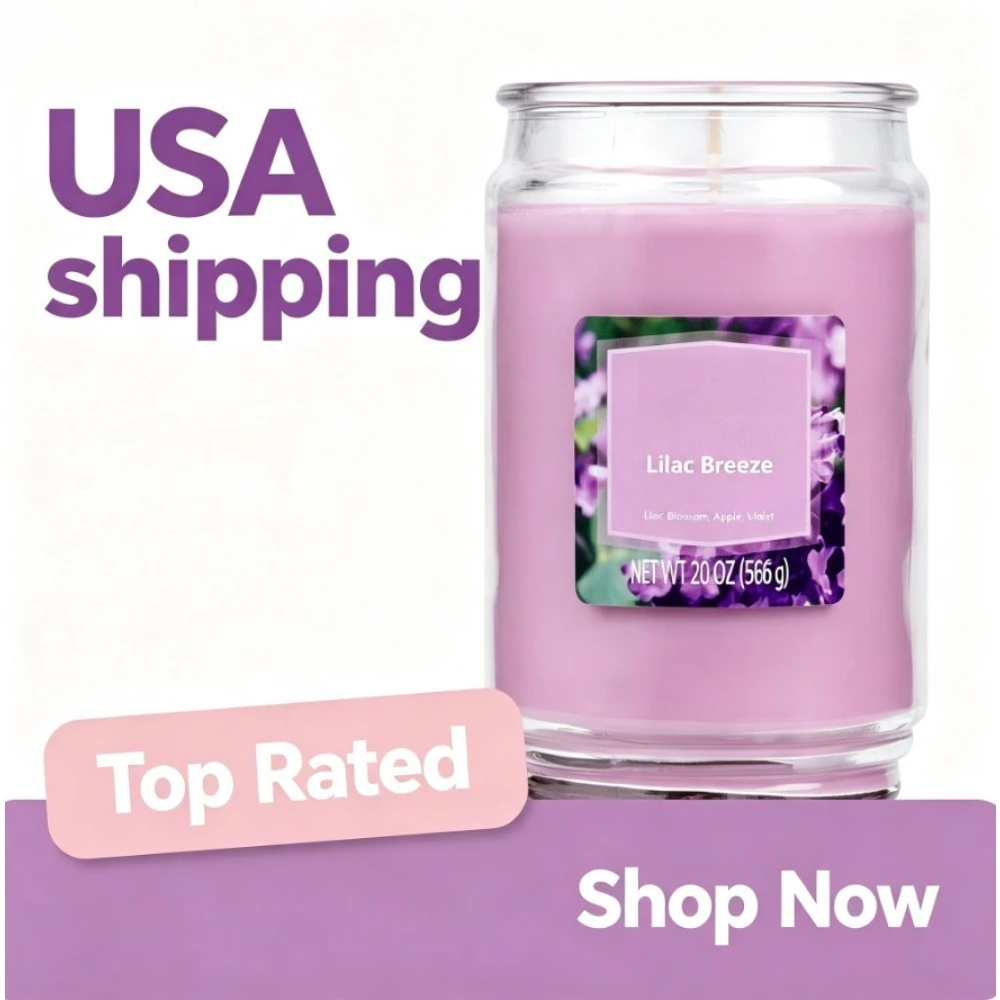 Large Glass Jar Candle Lilac Scented Single Wick 20 oz Aromatherapy Home Decor Relaxing Gift