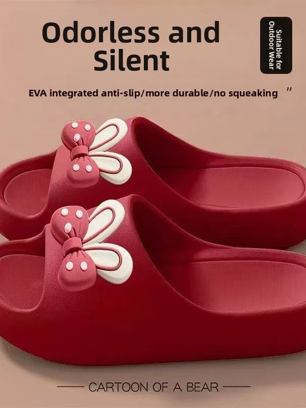 Nuevas Pantuflas Rojas para el Hogar 2025, Suela Suave Antideslizante, para Uso en Exteriores, con Lazo de Mariposa, Pantufla...