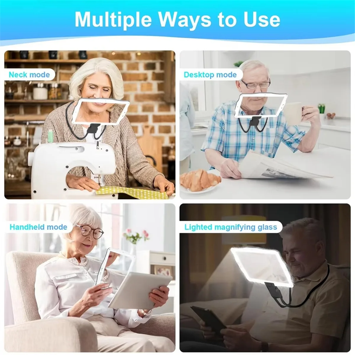 

AA98 5X Hands Free Magnifying Glass for Reading Magnifier with 50 LED and Switchable Lens for Seniors Repair Sewing Newspaper