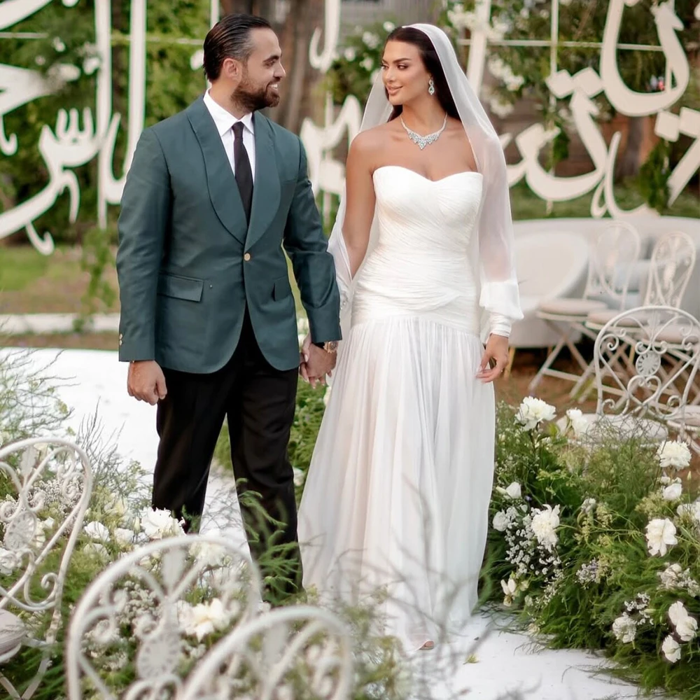 Customized Fancy Sweerheart Boho Wedding Dress with Jacket Pleated Chiffon Maxi Length Bridal Gown Split Sleeves Beach vestidos