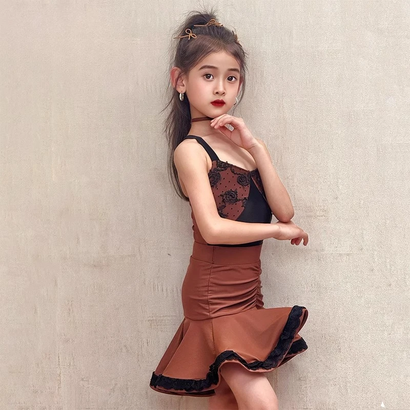 

Детские костюмы для латинских танцев по индивидуальному заказу для девочек, тренировочная униформа, высококачественный наряд для выступлений, платье с бахромой, юбка с кисточками