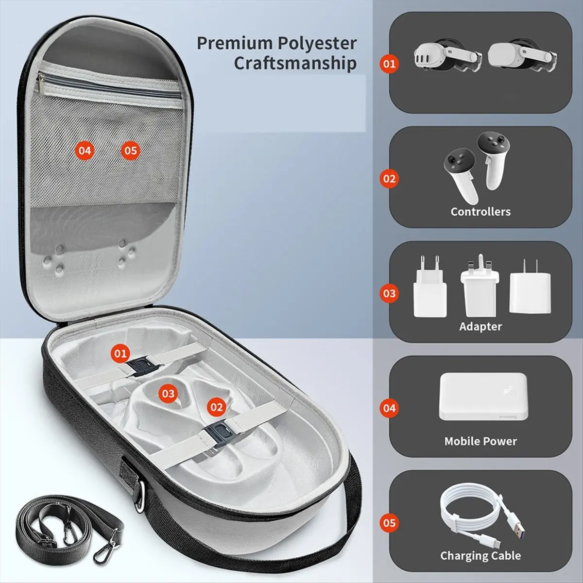 BaoBao- حقيبة حمل مقاومة للصدمات لـ Meta Quest 3S - حقيبة سفر مضادة للسقوط مع جيب شبكي، تخزين نظارات الواقع الافتراضي الواقية B #5