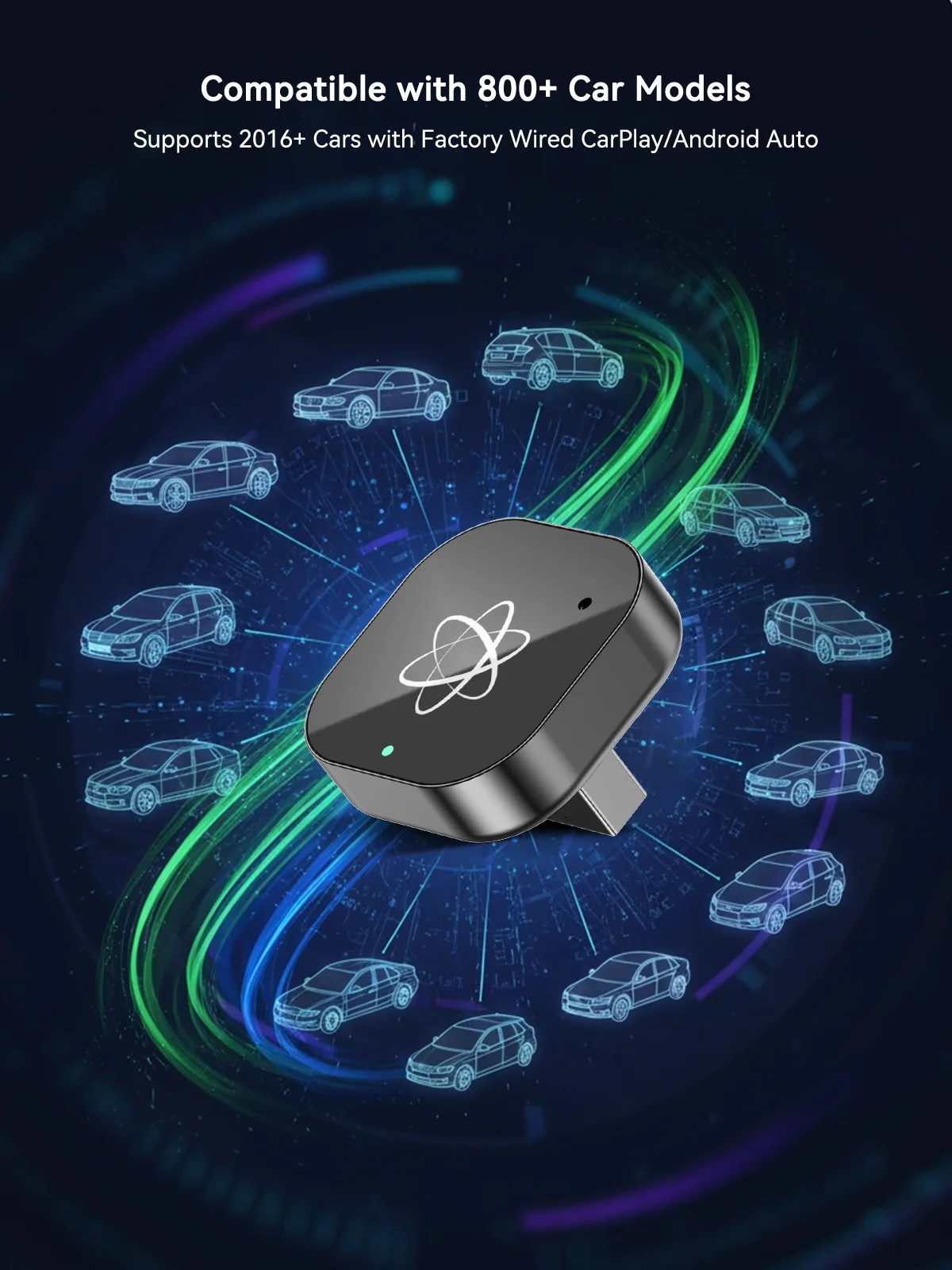 Wireless CarPlay Adapter & Android Auto Dongle, Fast Auto-Connect, Compact Plug & Play Wireless CarPlay Converter for iPhone & A