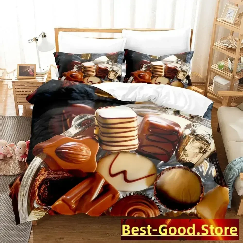 

2023 Chocolate Pattern Bedding Set Single Twin Full Queen King Size Bed Set Adult Kid Bedroom Duvetcover Sets Anime Bed