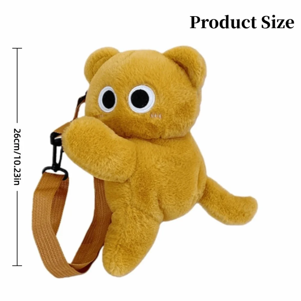 3D Children's Handbag Cartoon Design Short Plush Black Cat Backpack Large Capacity Korean Style Orange Cat Shoulder Bag