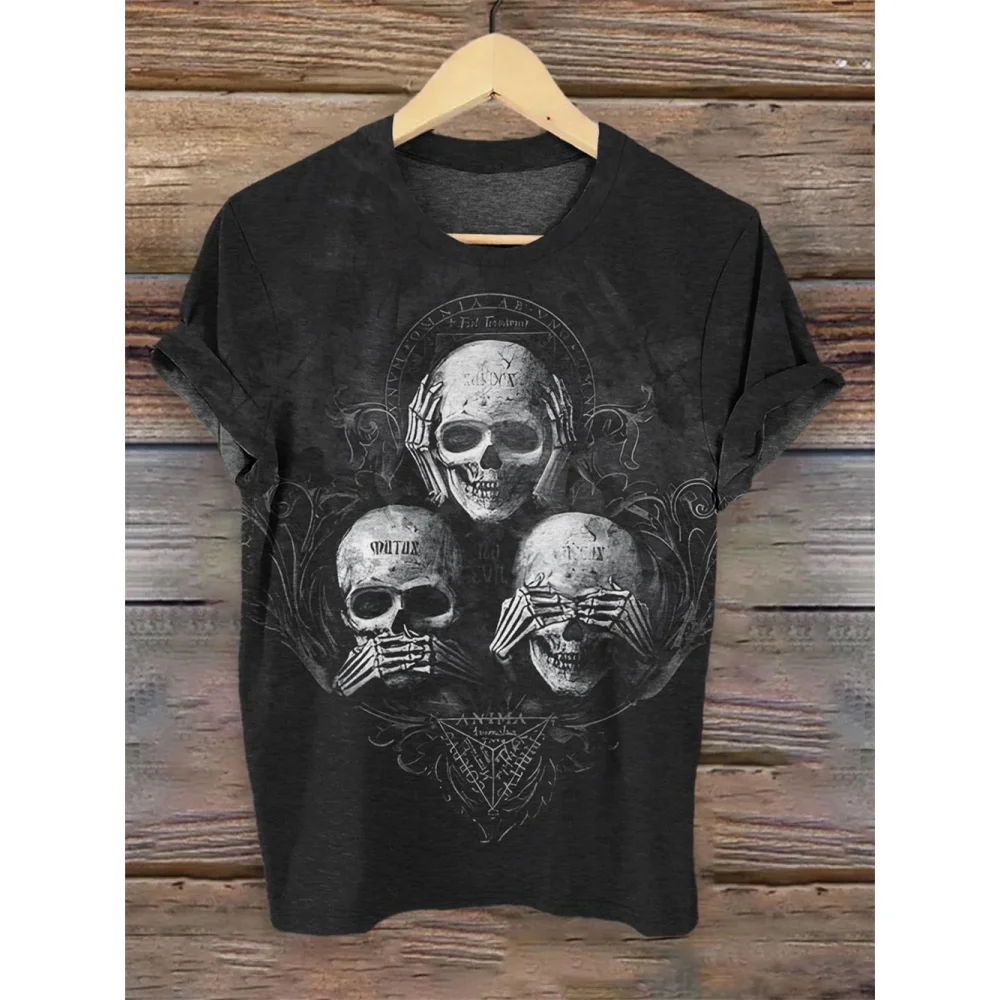 2024 New Skull Men\'s T-Shirt 3d Print T Shirt For Men Vintage Skull Men\'s Clothing Casual Tops Daily Summer Fashion Short Sleeve