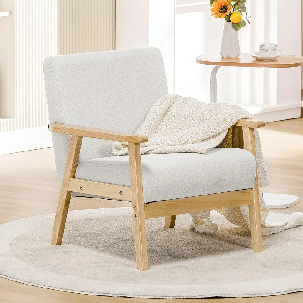 

Modern Accent Chair,Upholstered Living Room Chairs with Solid Wood Armrest,Comfy Reading Armchair for Bedroom,Sunroom