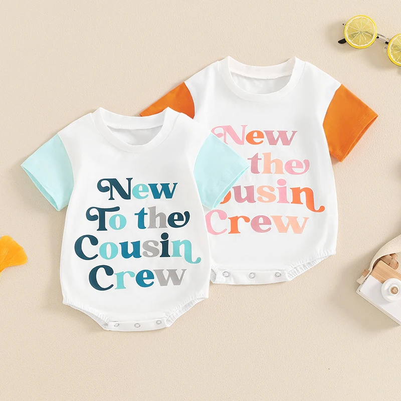 

Newborn Baby Girls Boys Romper Letter Print Round Neck Contrast Color Short Sleeve Jumpsuits Summer Casual Bodysuits Clothes