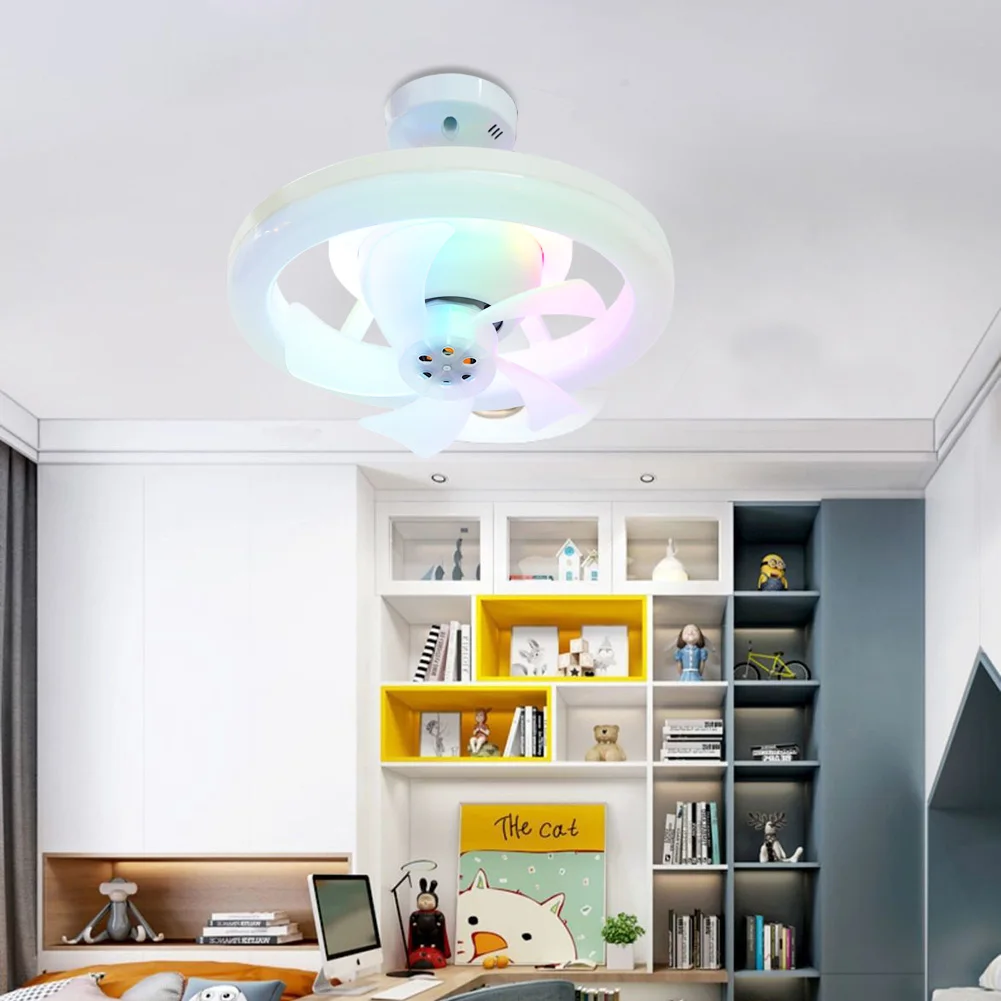 

Потолочный вентилятор LED E27 с подсветкой 360° ° Низкопрофильный потолочный вентилятор с подвижной головкой, потолочный вентилятор, лампа для гостиной, спальни
