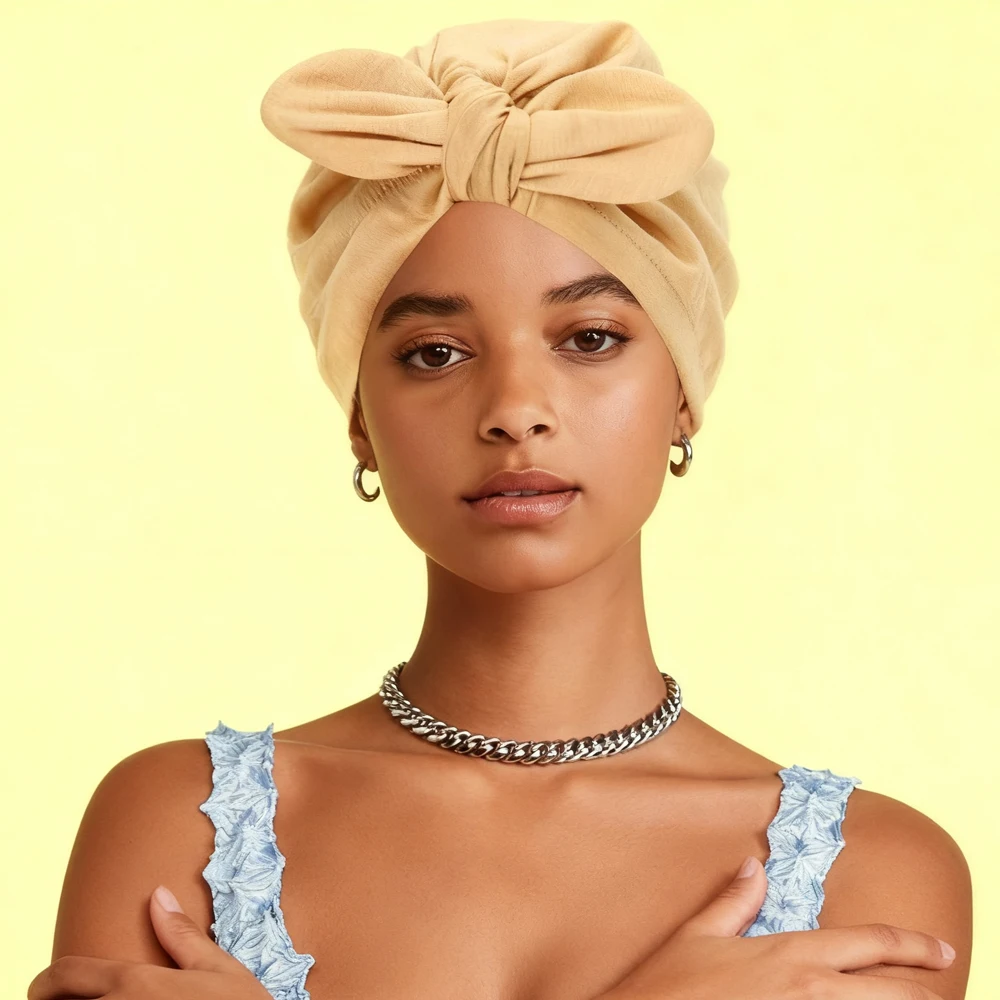 لينة القوس عقدة عمامة مسلم الحجاب النساء الكيماوي غطاء الحجاب بيني بونيه فقدان الشعر رئيس التفاف أغطية الرأس عقال Turbante Mujer