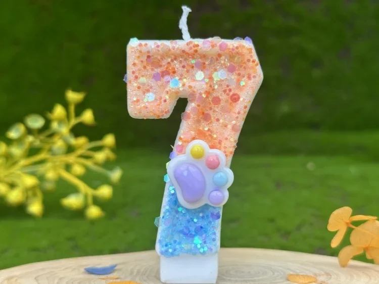 Hundepfoten, digitale Geburtstagskerzen, Farbverlauf, Pailletten, Kuchen, Party-Dekoration, Geburtstagsfeier, Hochzeitsgeschenke, Jungen und Mädchen – Detail 15