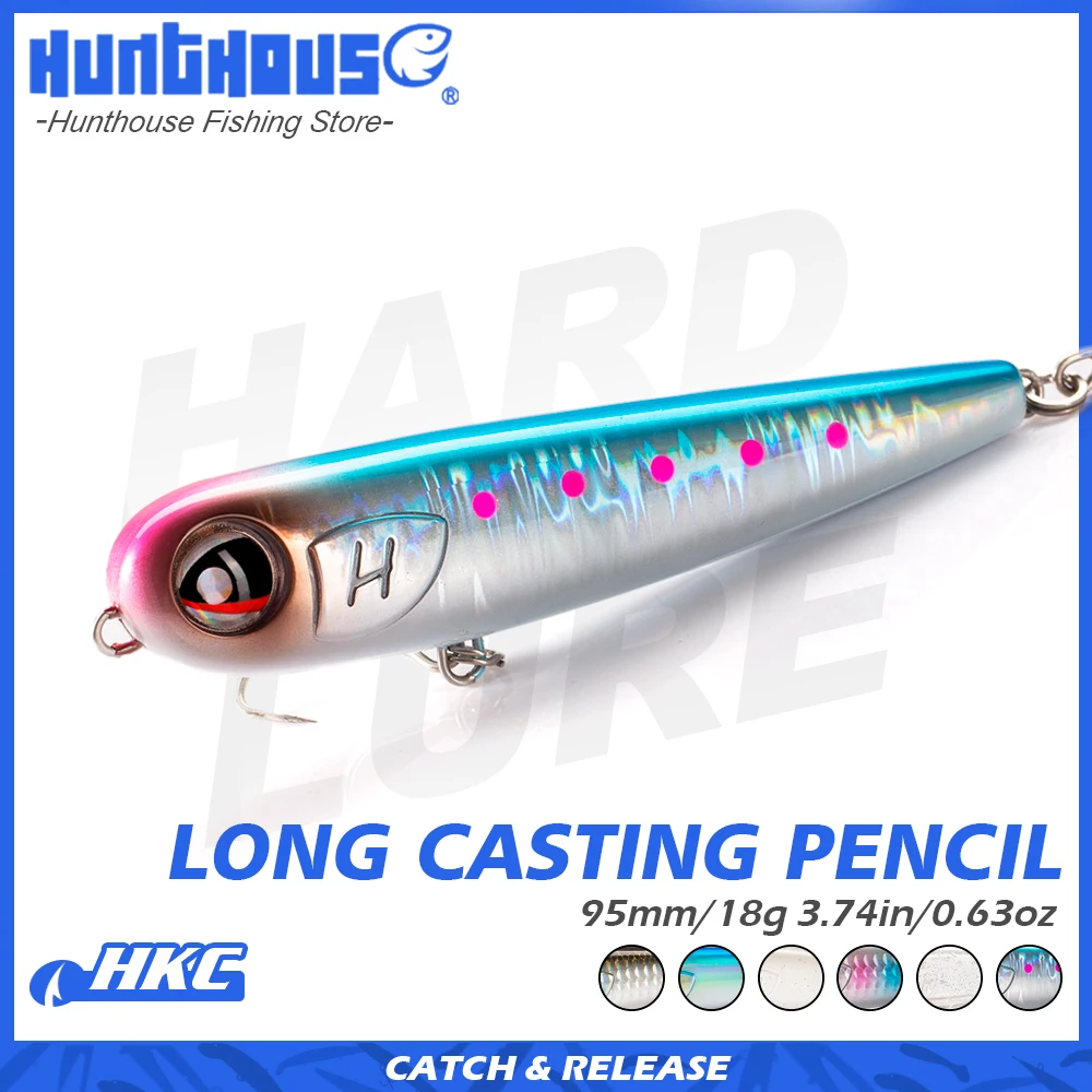 Hunthouse Floating Pencil Fishing Lure 95mm 18g Topwater Surface Wobbler Hard Bait For Seabass Saltwater Perch Tackle