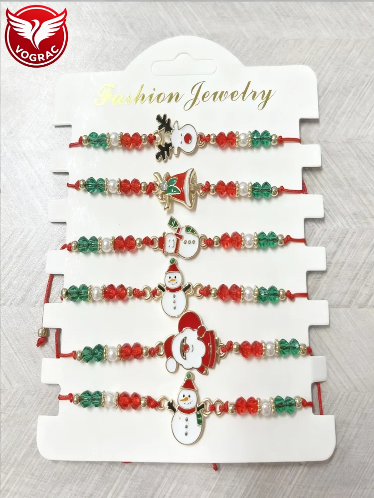 Novo 2026 um conjunto de pulseira de charme de natal de 6 peças, feito à mão para mulheres, usando cristal artificial, pedra de aniversário de junho, estilo anime