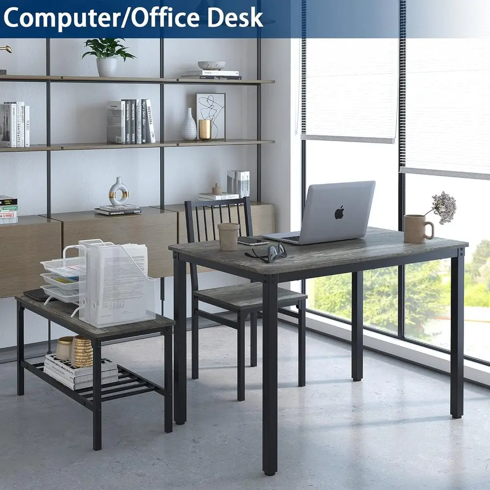 Ensemble de salle à manger pour 4 personnes : table en chêne noir avec 2 chaises et banc, 110 cm