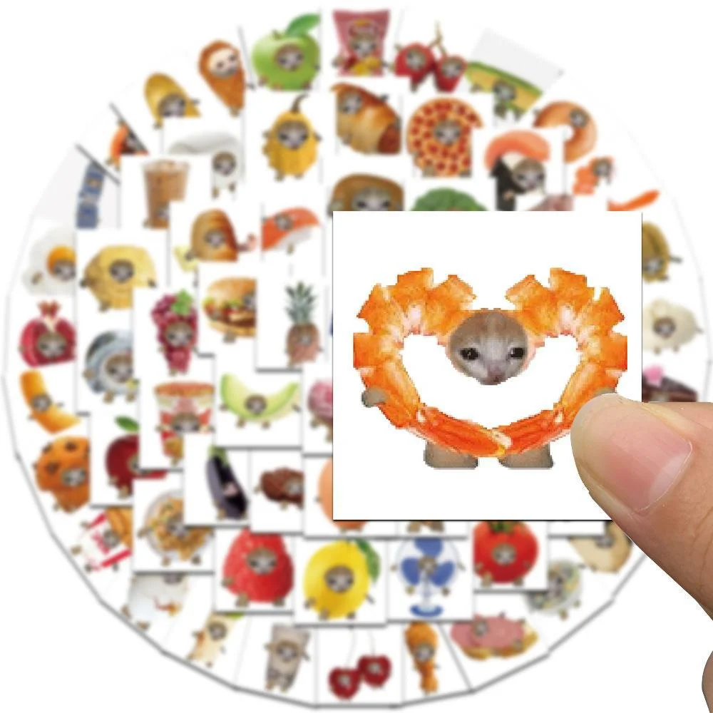 10/30/50PCS Cartoon Food Cat Head PersonalityCreative Sticker Desk Guitar Computer Refrigerator Car Waterproof Sticker Wholesale