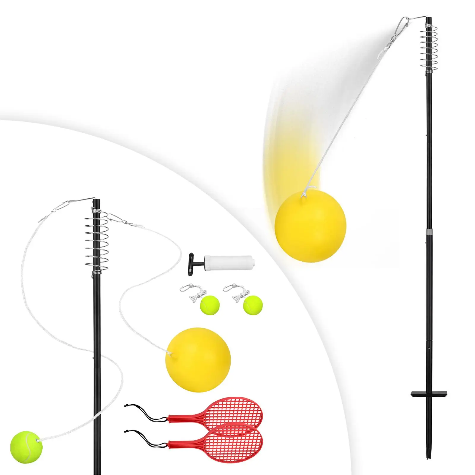 Alat latihan tenis portabel, dengan tas penyimpanan dengan tiang kait putar 360 °, peralatan bantu permainan tenis Tetherball