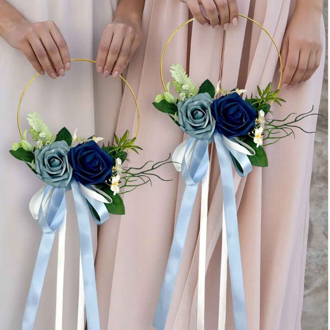 

YeeNanee 3pcs Wedding Floral Hoop Wreath for Bridesmaids Artificial Rose Leaf Bridesmaid Bouquet Metal Ring Bridal Shower Decor