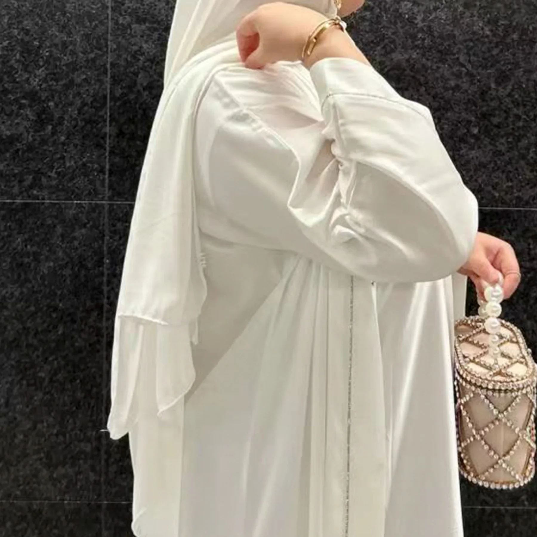 Kimono Abaya Satijn Moslim Jurk Diamant Open Abaya voor Vrouwen Dubai Turkije Uitloper Islam Bescheiden Kleding Kaftan Femme Musulmane