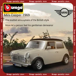 Bruago 1:18 Minicooper White Red Die Cast Metal Alloy Car Model Static Ornament Simulation Car Model Male Collection Gift