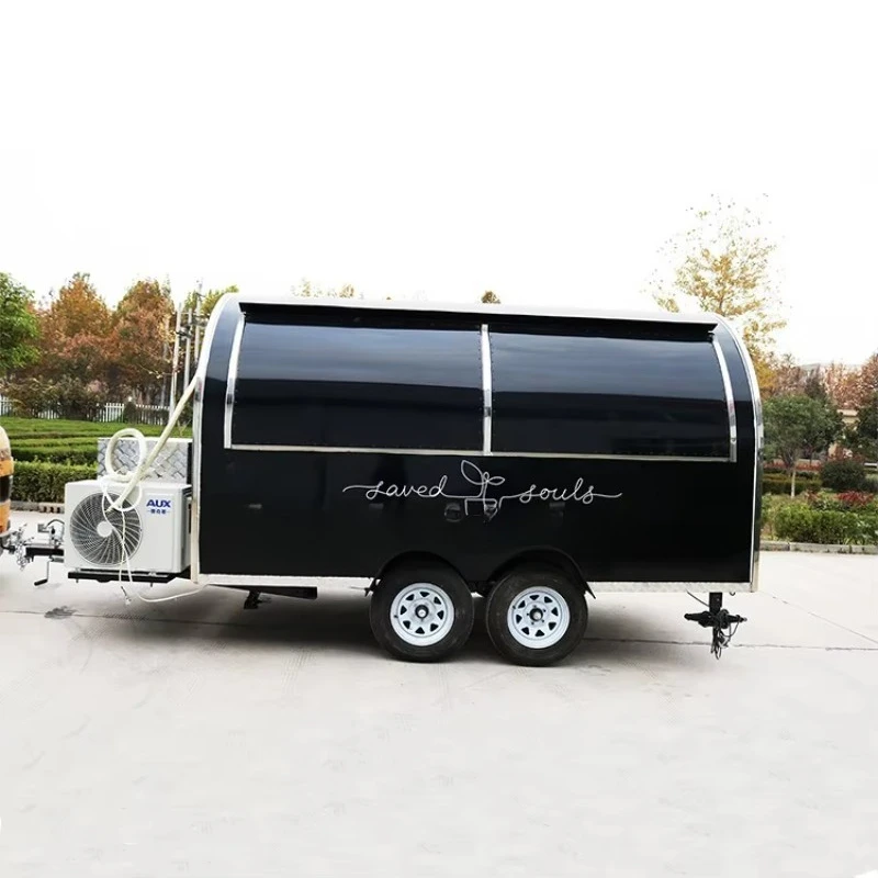 الاستخدام المنزلي، مقطورات طعام مستديرة متنقلة، شاحنة طعام صغيرة رخيصة، عربة شواء سوداء، متجر مشروبات الطعام للبيع