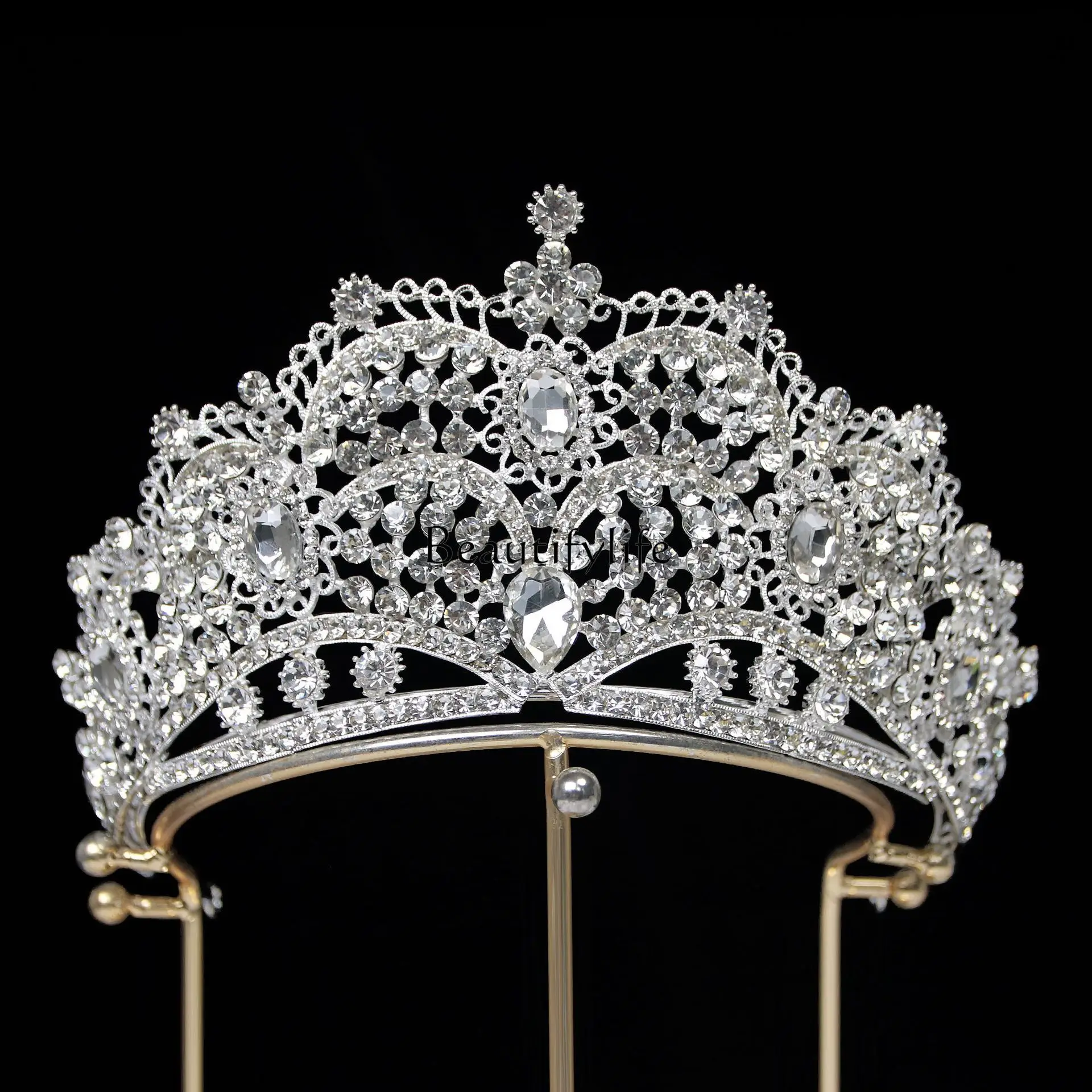 

Baroque European and American beauty pageant bridal crown headgear alloy electroplated crystal wedding headband